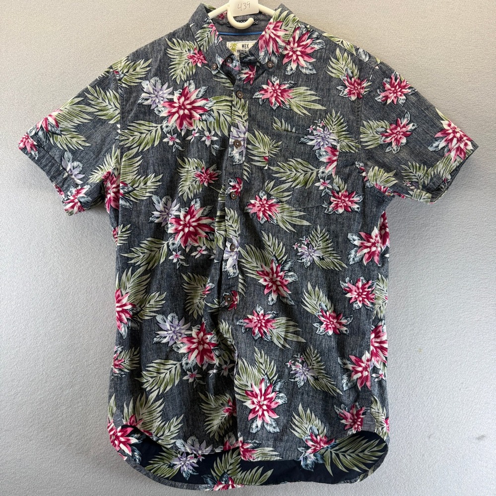 MBX Premium Goods Mens Medium Paradise Shirt Tropical Floral Button Down Gray